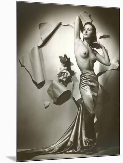 Topless Woman in Satin Skirt-null-Mounted Art Print