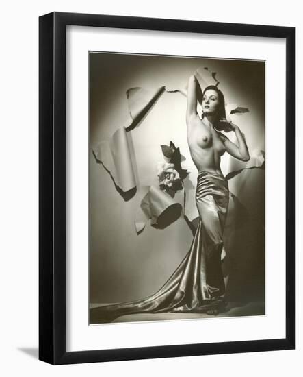 Topless Woman in Satin Skirt-null-Framed Art Print