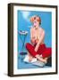 Topless Woman with Cigarette Holder-null-Framed Art Print