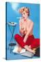 Topless Woman with Cigarette Holder-null-Stretched Canvas