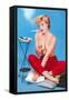 Topless Woman with Cigarette Holder-null-Framed Stretched Canvas