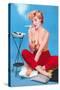 Topless Woman with Cigarette Holder-null-Stretched Canvas