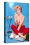 Topless Woman with Cigarette Holder-null-Stretched Canvas