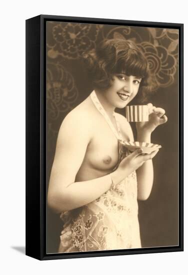 Topless Woman with Cup and Saucer-null-Framed Stretched Canvas