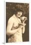 Topless Woman with Cup and Saucer-null-Framed Art Print