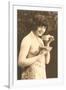 Topless Woman with Cup and Saucer-null-Framed Art Print