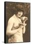 Topless Woman with Cup and Saucer-null-Framed Stretched Canvas
