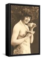 Topless Woman with Cup and Saucer-null-Framed Stretched Canvas