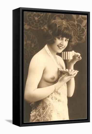 Topless Woman with Cup and Saucer-null-Framed Stretched Canvas