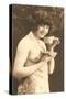 Topless Woman with Cup and Saucer-null-Stretched Canvas