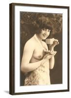 Topless Woman with Cup and Saucer-null-Framed Art Print