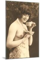 Topless Woman with Cup and Saucer-null-Mounted Art Print