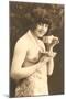 Topless Woman with Cup and Saucer-null-Mounted Art Print