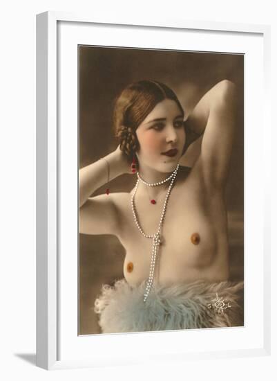 Topless Woman with Feather Boa-null-Framed Art Print