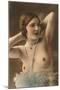 Topless Woman with Feather Boa-null-Mounted Art Print