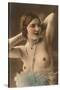 Topless Woman with Feather Boa-null-Stretched Canvas