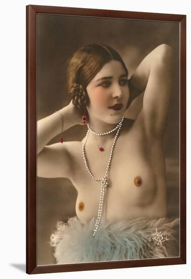 Topless Woman with Feather Boa-null-Framed Art Print