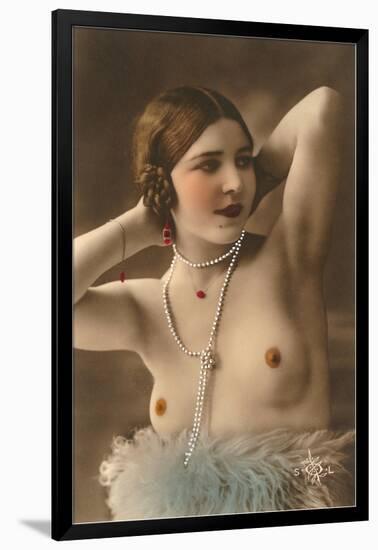 Topless Woman with Feather Boa-null-Framed Art Print
