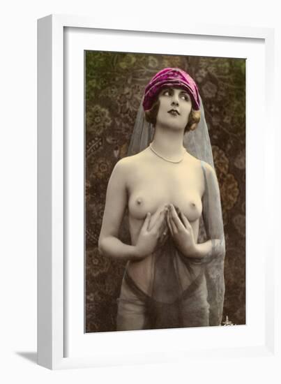 Topless Woman with Veil-null-Framed Art Print