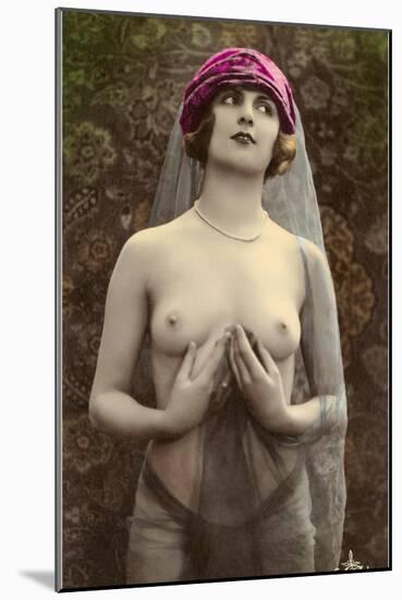 Topless Woman with Veil-null-Mounted Art Print