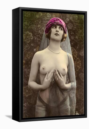 Topless Woman with Veil-null-Framed Stretched Canvas