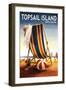 Topsail Island, North Carolina - Beach Chair and Ball-Lantern Press-Framed Art Print