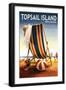 Topsail Island, North Carolina - Beach Chair and Ball-Lantern Press-Framed Art Print