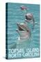 Topsail Island, North Carolina - Dolphins-Lantern Press-Stretched Canvas