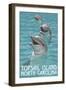 Topsail Island, North Carolina - Dolphins-Lantern Press-Framed Art Print