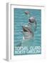 Topsail Island, North Carolina - Dolphins-Lantern Press-Framed Art Print