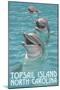 Topsail Island, North Carolina - Dolphins-Lantern Press-Mounted Art Print