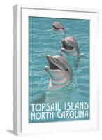 Topsail Island, North Carolina - Dolphins-Lantern Press-Framed Art Print