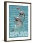 Topsail Island, North Carolina - Dolphins-Lantern Press-Framed Art Print