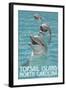 Topsail Island, North Carolina - Dolphins-Lantern Press-Framed Art Print