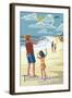 Topsail Island, North Carolina - Kite Flyers-Lantern Press-Framed Art Print