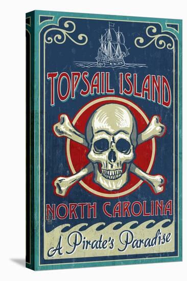 Topsail Island, North Carolina - Skull and Crossbones-Lantern Press-Stretched Canvas
