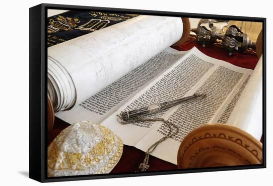 Torah scroll and Yad, Torah pointer, France-Godong-Framed Stretched Canvas