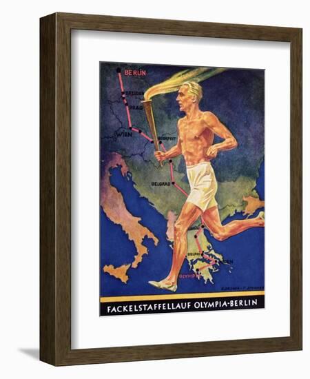 Torch Bearer at the Berlin Olympic Games, 1936-null-Framed Premium Giclee Print