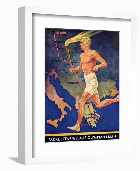 Torch Bearer at the Berlin Olympic Games, 1936-null-Framed Premium Giclee Print