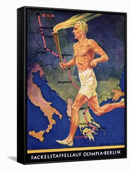 Torch Bearer at the Berlin Olympic Games, 1936-null-Framed Stretched Canvas