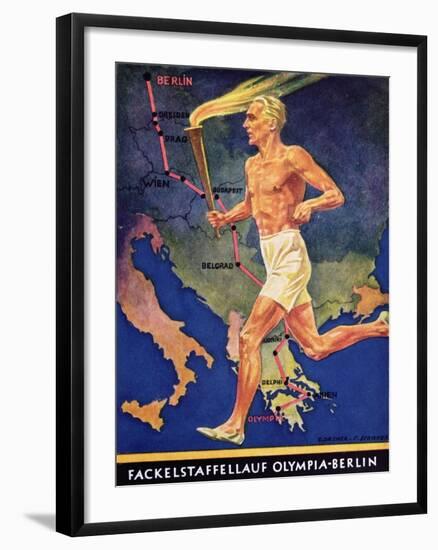 Torch Bearer at the Berlin Olympic Games, 1936-null-Framed Giclee Print