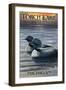 Torch Lake, Michigan - Loons at Sunset-Lantern Press-Framed Art Print