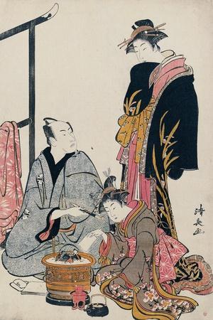 The Actor Matsumoto Koshiro IV Seated Holding a Pipe by a Brazier