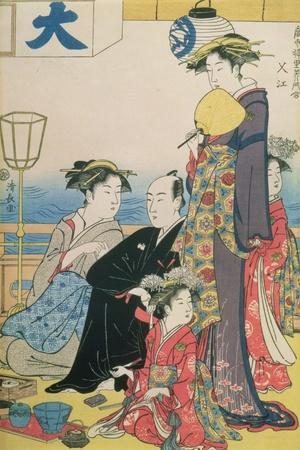 Women of the Gay Quarters, Right Hand Panel of a Diptych (Colour Woodblock Pring)