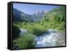 Torla, the River Ara and Distant Mondarruego, Huesca (Pyrenees), Aragon, Spain, Europe-Ruth Tomlinson-Framed Stretched Canvas