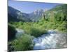 Torla, the River Ara and Distant Mondarruego, Huesca (Pyrenees), Aragon, Spain, Europe-Ruth Tomlinson-Mounted Photographic Print