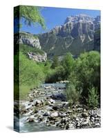 Torla, the River Ara and Mondarruego, Huesca, Pyrenees, Aragon, Spain-Ruth Tomlinson-Stretched Canvas