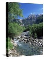 Torla, the River Ara and Mondarruego, Huesca, Pyrenees, Aragon, Spain-Ruth Tomlinson-Stretched Canvas