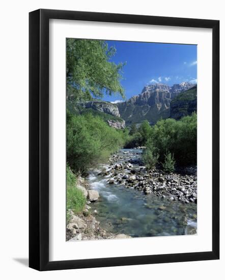 Torla, the River Ara and Mondarruego, Huesca, Pyrenees, Aragon, Spain-Ruth Tomlinson-Framed Photographic Print