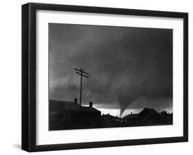 Tornado Moving Past Houses-null-Framed Premium Photographic Print